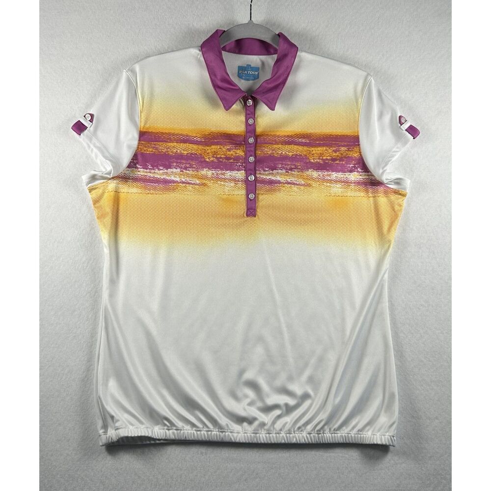 PGA Tour Womens XL Golf Polo Shirt Graphic Pattern Short Sleeve Athletic Top